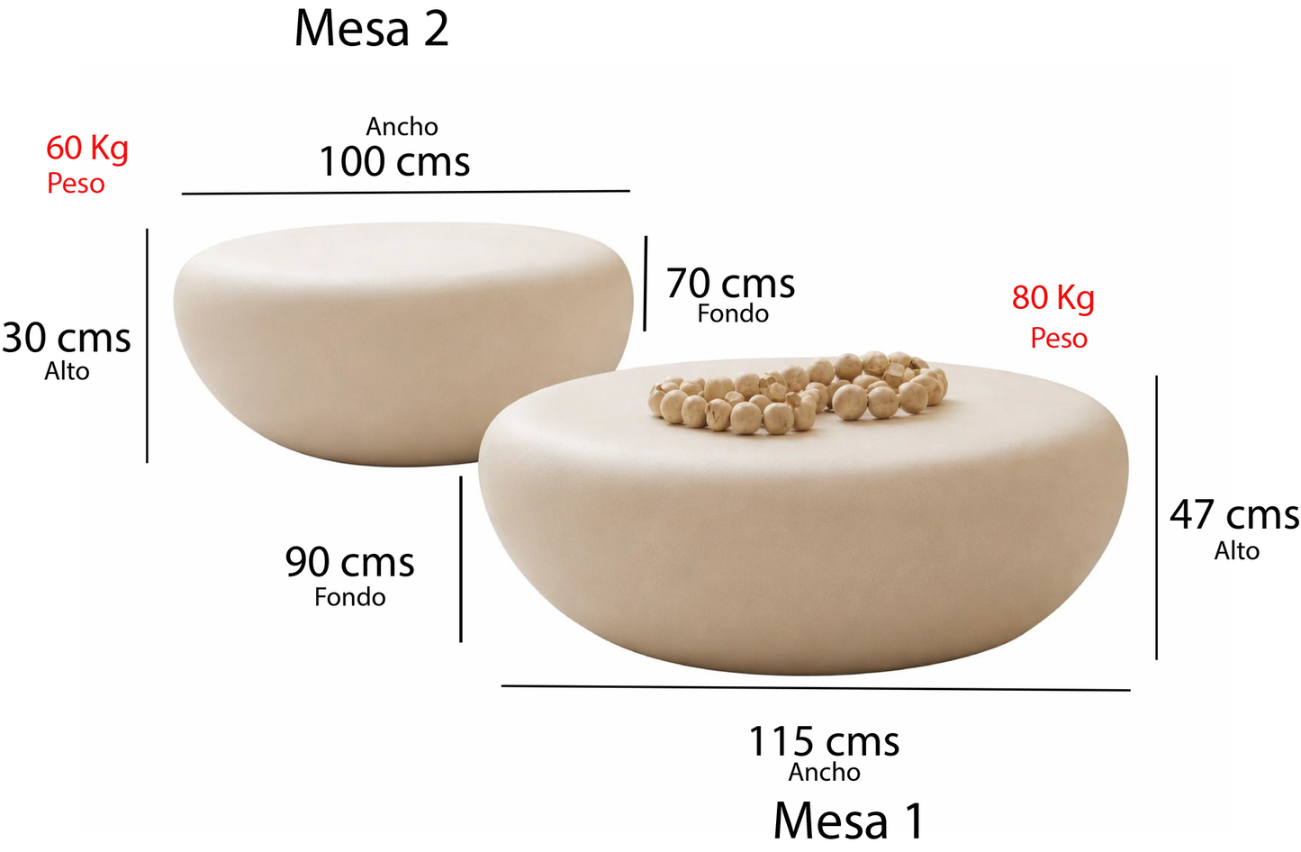Set de Mesas/Bancas Piedra Blanco